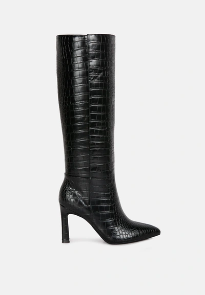 London Rag Fewocious Croc High Heel Calf Boots In Black