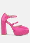 London Rag Shiver Rhinestones Embellished Platform Mary Jane Sandals In Hot Pink