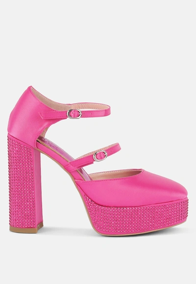 London Rag Shiver Rhinestones Embellished Platform Mary Jane Sandals In Pink