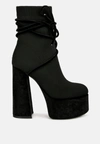 London Rag After Pay High Heeled Velvet Knitted Boot In Black