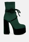 London Rag After Pay High Heeled Velvet Knitted Boot In Green