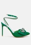 London Rag Winged High Heeled Jewel Mule Sandals In Green