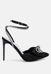 London Rag Winged High Heeled Jewel Mule Sandals In Black