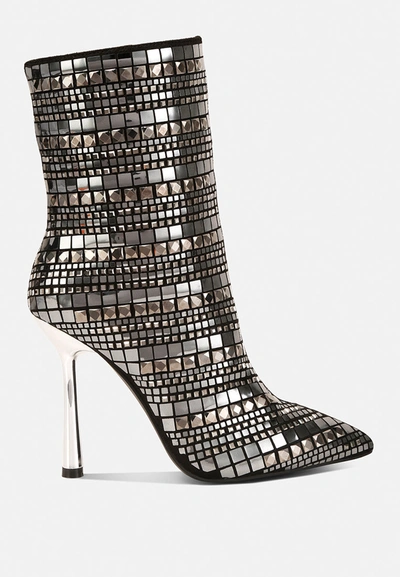 London Rag Extravagance Mirror Embellished Stiletto Boots In Black