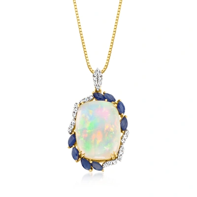 Ross-simons Ethiopian Opal, Sapphire And . Diamond Pendant In 14kt Yellow Gold In Blue