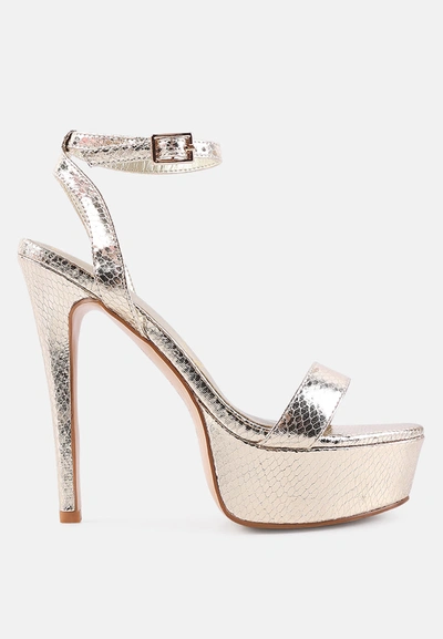 London Rag Sweetheart Croc Platform High Heeled Sandals In Gold