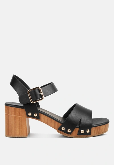 London Rag Campbell Faux Leather Textured Block Heel Sandals In Black