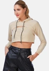 London Rag All Relaxed Front Slit Cropped Hoodie In Beige