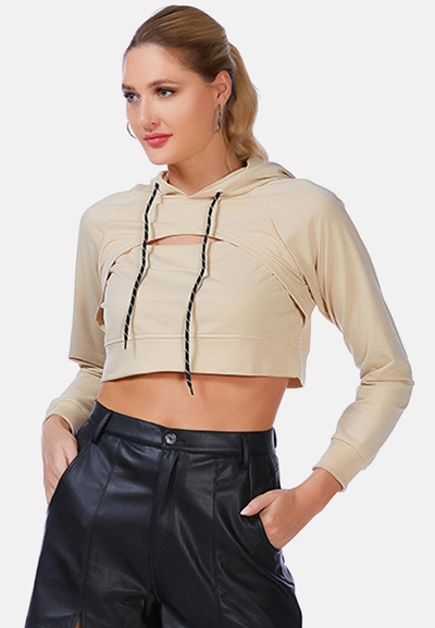 London Rag All Relaxed Front Slit Cropped Hoodie In Beige