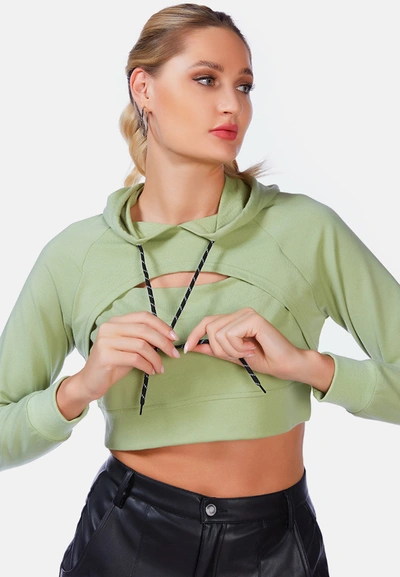 London Rag All Relaxed Front Slit Cropped Hoodie In Green