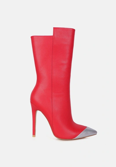 London Rag Twitch Silver Dip Stiletto Boot In Red