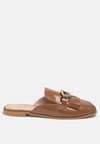 London Rag Gladioli Metal Buckled Fringe Detail Mules In Brown