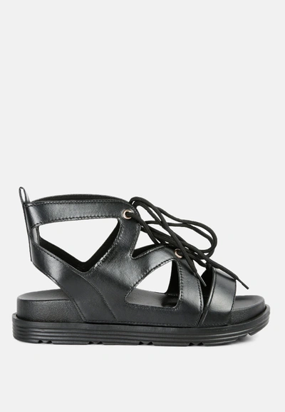 London Rag Voopret Tie-up Flat Sandals In Black