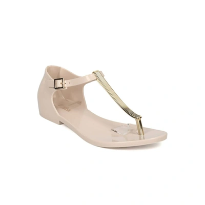 Melissa Women's Honey Chrome Jelly Metallic T-strap Flat Sandal In Beige