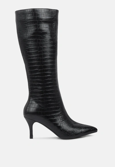 London Rag Uptown Pointed Mid Heel Calf Boots In Black