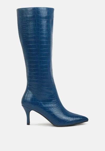 London Rag Uptown Pointed Mid Heel Calf Boots In Blue