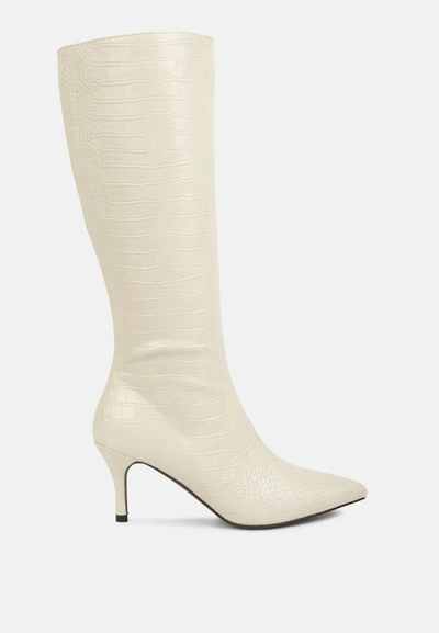 London Rag Uptown Pointed Mid Heel Calf Boots In White