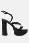London Rag Beam Tips Strappy Platform Chunky High Heels Sandals In Black