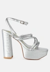 London Rag Beam Tips Strappy Platform Chunky High Heels Sandals In Silver