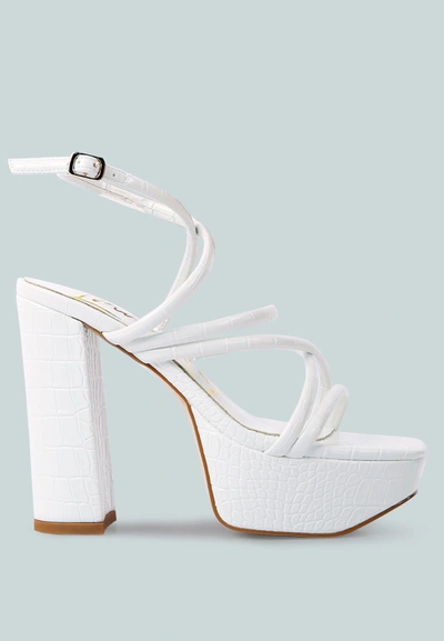 London Rag Beam Tips Strappy Platform Chunky High Heels Sandals In White