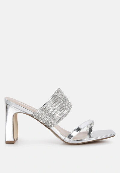 London Rag Follow Me Mid Block Heel Sandals In Silver