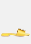 London Rag Ollilie Rhinestones Embellished Brooch Slip On Sandals In Yellow