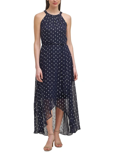 Jessica Howard Petites Womens Pleated Long Maxi Dress In Blue