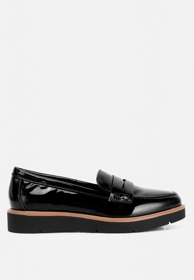 London Rag Sinclair Patent Faux Leather Heeled Loafers In Black