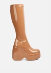 London Rag Dirty Dance Patent High Platfrom Calf Boots In Beige