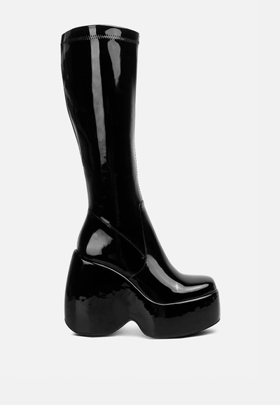 London Rag Dirty Dance Patent High Platfrom Calf Boots In Black