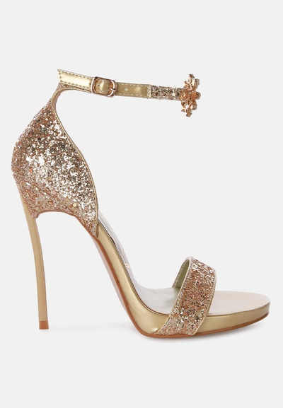 London Rag Straight Fire High Heeled Glitter Sandals In Gold