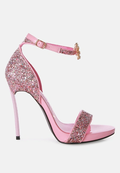 London Rag Straight Fire High Heeled Glitter Sandals In Pink