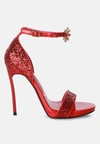 London Rag Straight Fire High Heeled Glitter Sandals In Red