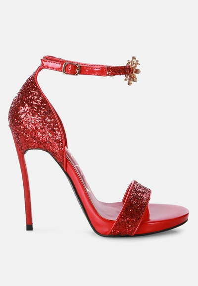 London Rag Straight Fire High Heeled Glitter Sandals In Red