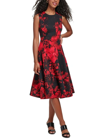 Calvin Klein Womens Floral Midi Fit & Flare Dress In Multi