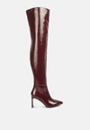 London Rag Minkles Patent Pu Statement Block Heel Long Boots In White