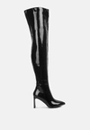 London Rag Minkles Patent Pu Statement Block Heel Long Boots In Black