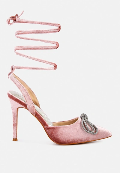 London Rag Big Treat High Heeled Jewel Velvet Mules In Pink