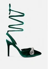 London Rag Big Treat High Heeled Jewel Velvet Mules In Green