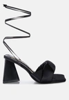 London Rag Primavera Ruched Strap Triangular Heel Lace Up Sandal In Black