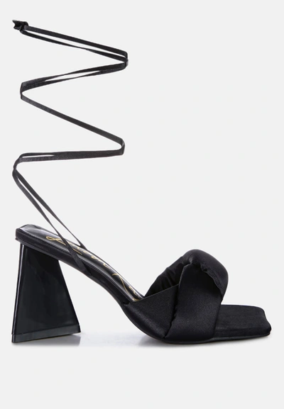 LONDON RAG PRISTINE KNOTTED SATIN STRAP TRIANGULAR BLOCK HEEL SANDALS
