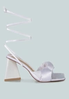 London Rag Pristine Knotted Satin Strap Triangular Block Heel Sandals In White