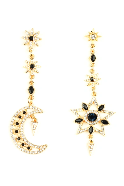Eye Candy La Crystal Star And Moon Drop Earrings In Black