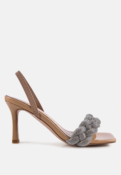 London Rag High Social Diamante Braided Trap Sandals In Multi