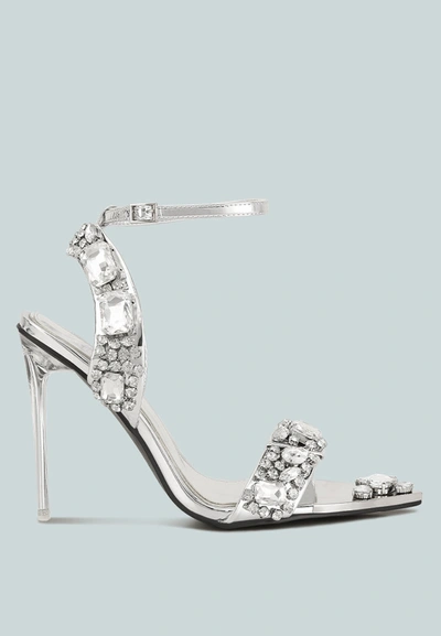London Rag Blingy Embellished Metallic High Heels In Silver