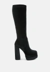 London Rag Lazuli High Block Heel Velvet Boot In Black