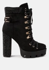 London Rag Birch Diamante Set Block Heeled Ankle Boot In Black