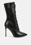 London Rag Knocturn Croc Textured Over The Ankle Boots In Black