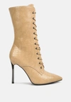 London Rag Knocturn Croc Textured Over The Ankle Boots In Beige