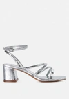 London Rag Right Pose Croc Mid Block Heel Casual Sandals In Silver